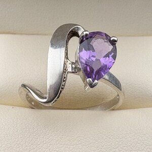 Vintage Designer Nevada Mine Sterling Silver Natural Amethyst Ring Sz. 9 - 3.7gm